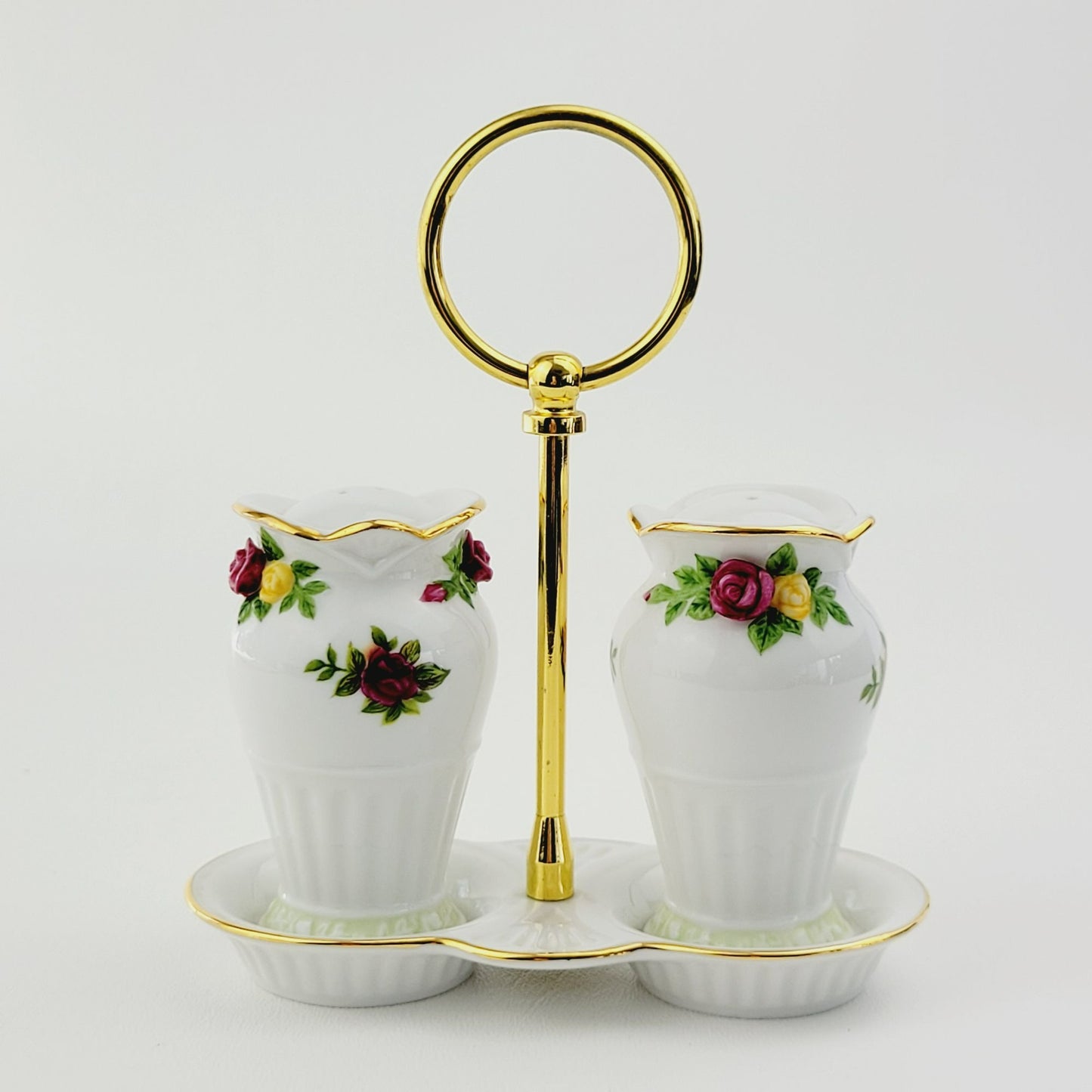 Royal Albert Old County Roses Salt, Pepper & Tray Set