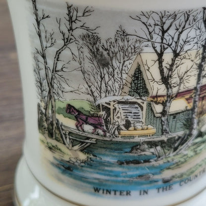 Vintage Ironstone Mustache Mug "Winter in the Country"