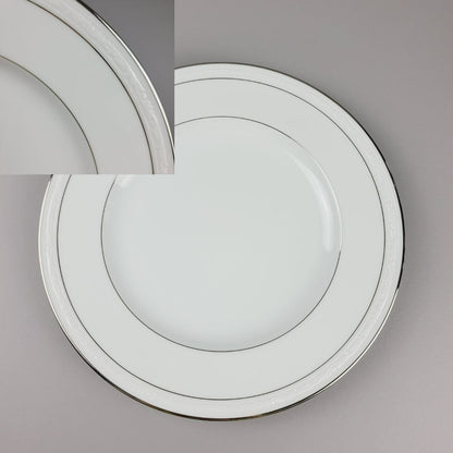 Noritake Stoneleigh Dinner Plate, Embossed Scroll Band & Platinum Rings