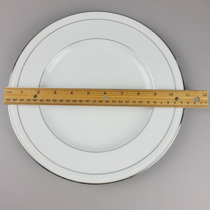 Noritake Stoneleigh Dinner Plate, Embossed Scroll Band & Platinum Rings