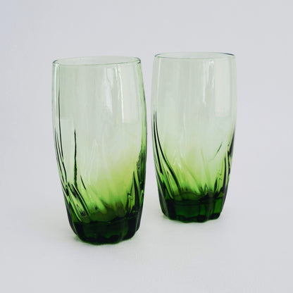 Anchor Hocking Central Park Ivy Green Tumbler Glass Set, of 2, USA Made