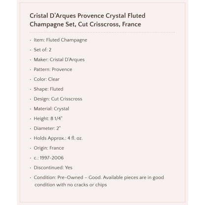 Cristal D'Arques "Provence" Crystal Fluted Champagne Set, Made in France