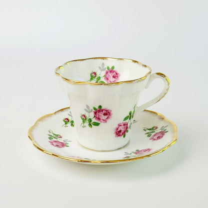 Stratford Pink Rose Tea Cup & Saucer, Fine Bone China Made In England, Lyric Shaped