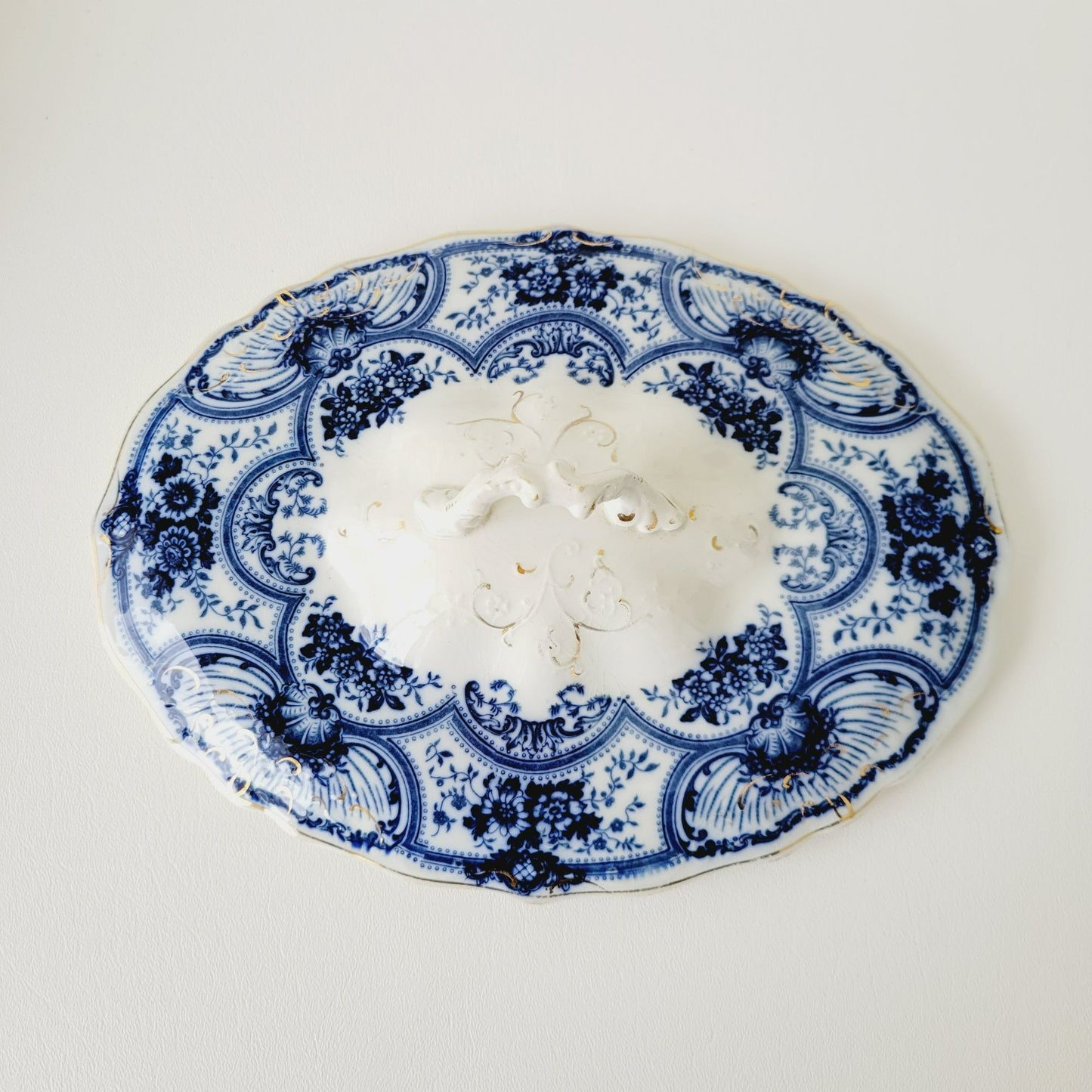 Antique J&G Meakin York Flow Blue Covered Dish