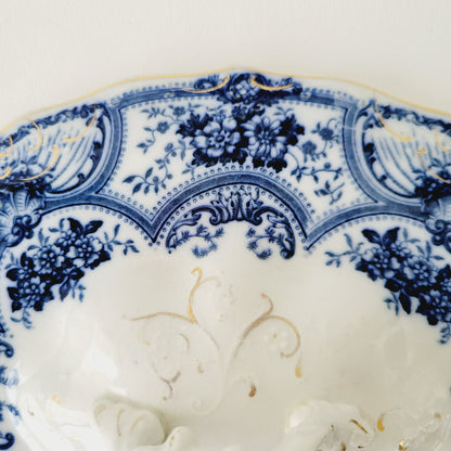 Antique J&G Meakin York Flow Blue Covered Dish