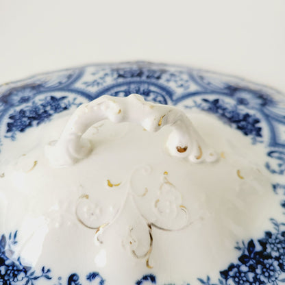 Antique J&G Meakin York Flow Blue Covered Dish