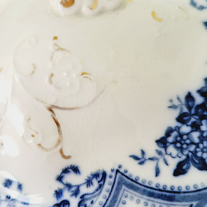 Antique J&G Meakin York Flow Blue Covered Dish