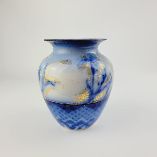 Antique Flow Blue & Gold Vase, IRIS by Edge Malkin & Co., c.1891-1903 Burslem England
