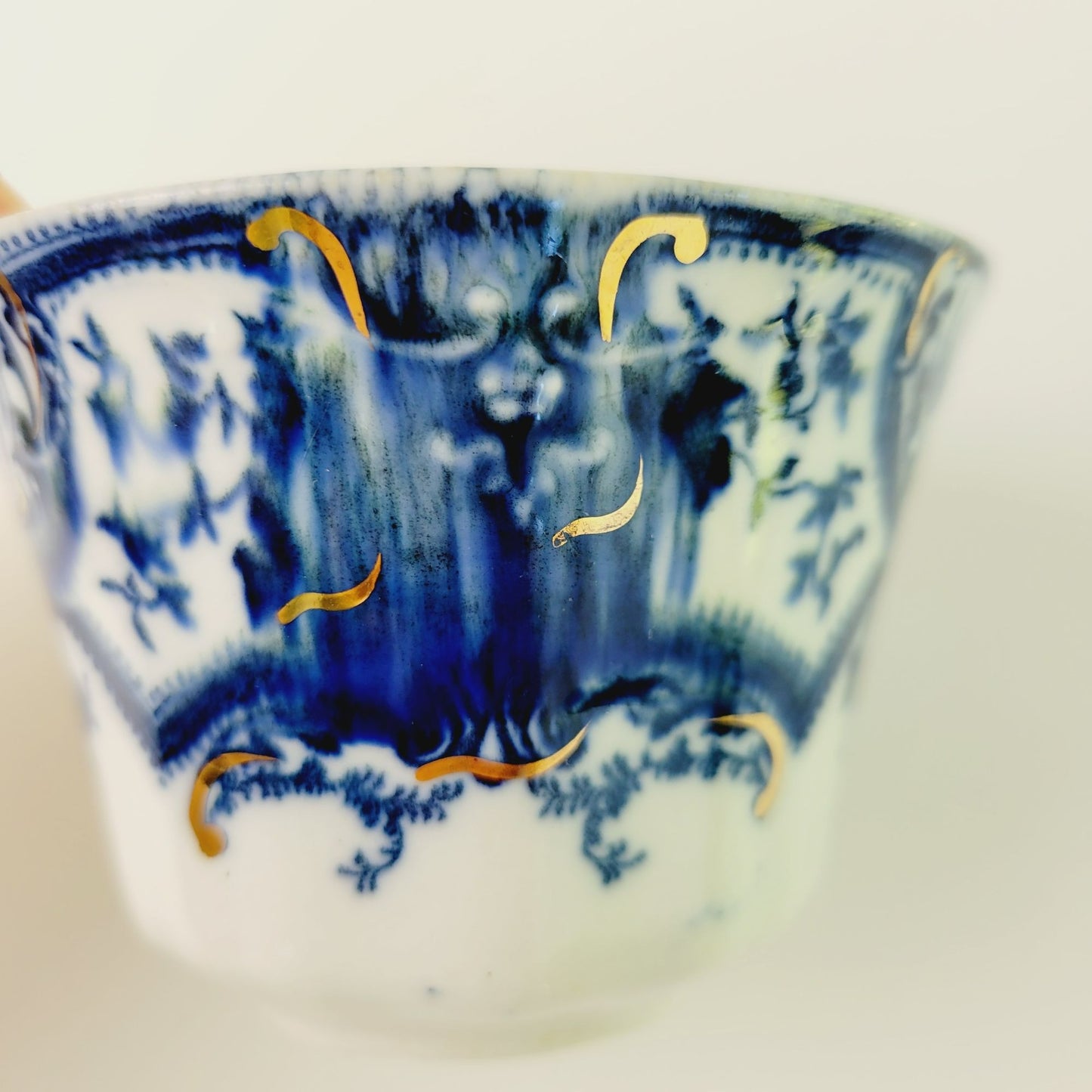 Antique J&G Meakin York Flow Blue Teacup and Saucer, c.1890-1910 England