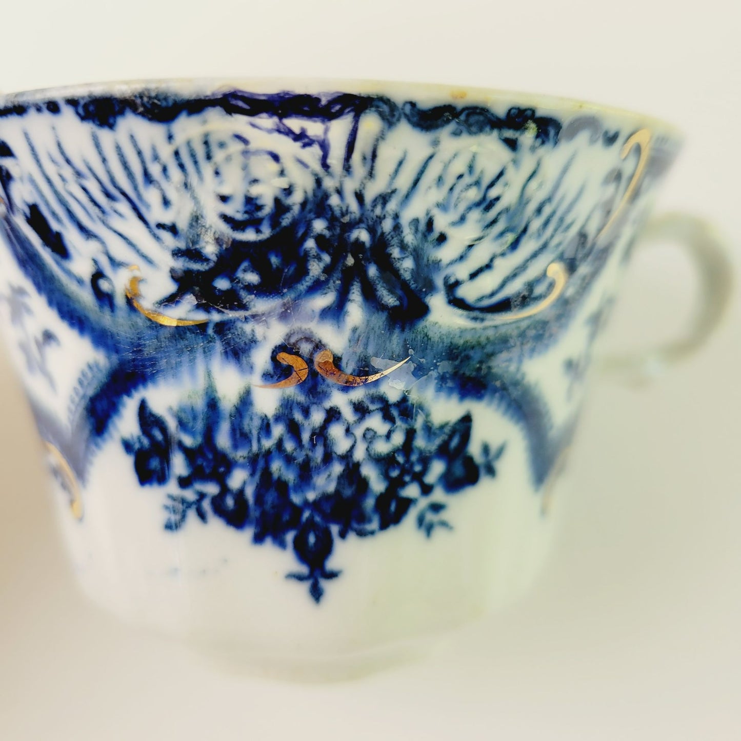 Antique J&G Meakin York Flow Blue Teacup and Saucer, c.1890-1910 England