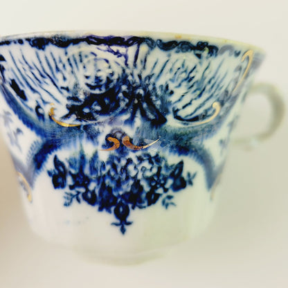 Antique J&G Meakin York Flow Blue Teacup and Saucer, c.1890-1910 England