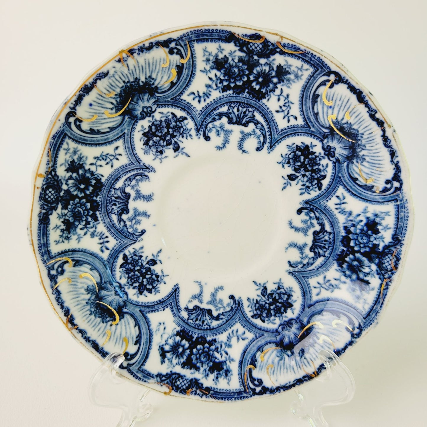 Antique J&G Meakin York Flow Blue Teacup and Saucer, c.1890-1910 England