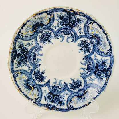 Antique J&G Meakin York Flow Blue Teacup and Saucer, c.1890-1910 England