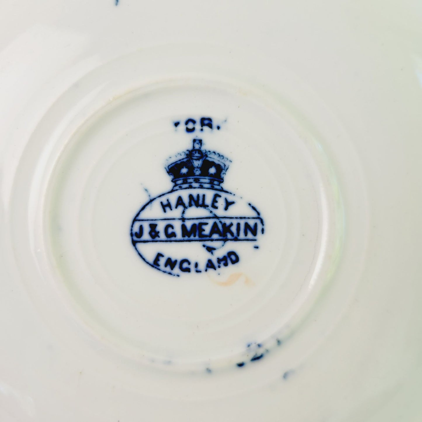 Antique J&G Meakin York Flow Blue Teacup and Saucer, c.1890-1910 England