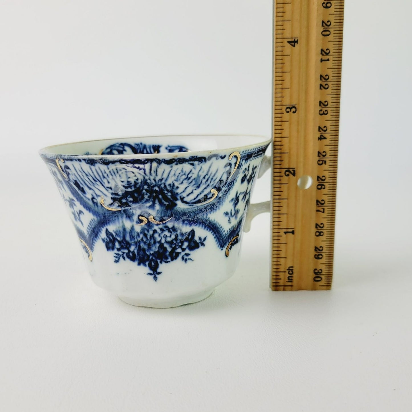 Antique J&G Meakin York Flow Blue Teacup and Saucer, c.1890-1910 England