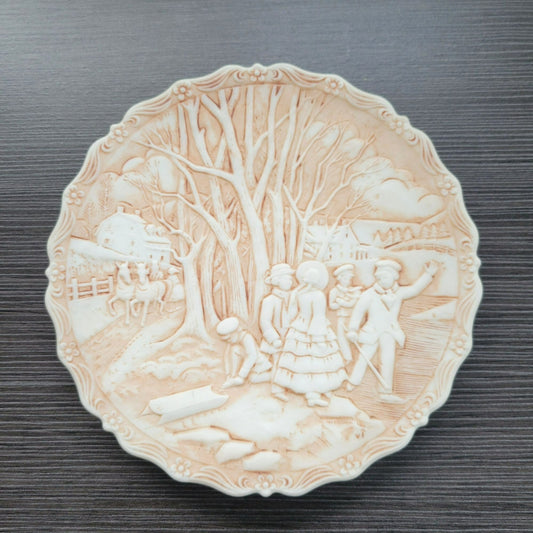 Fenton Milk Glass Currier & Ives Winter Pastime Plate, c.1983 USA