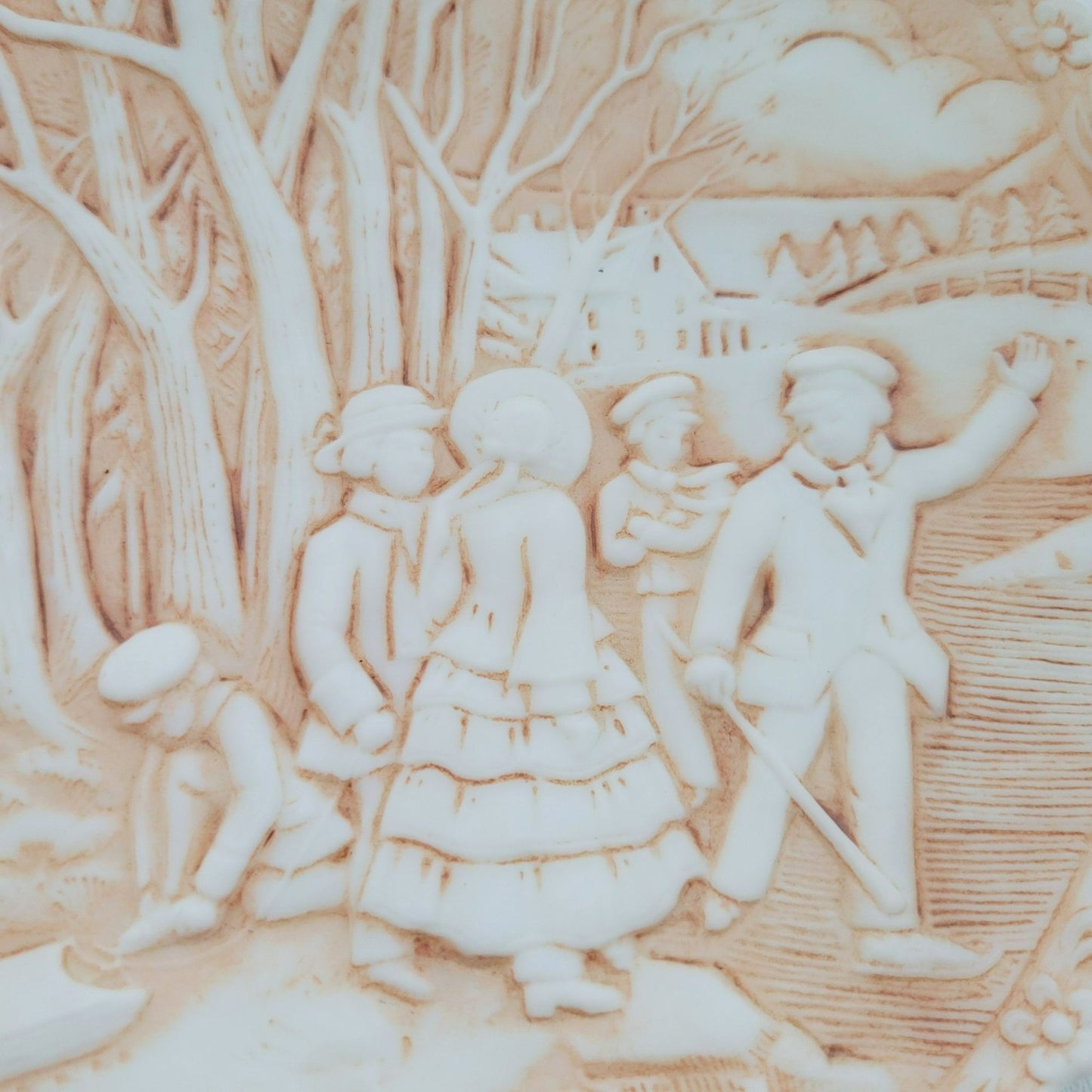 Fenton Milk Glass Currier & Ives Winter Pastime Plate, c.1983 USA