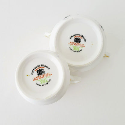 Princess House Windsor Rose Creamer & Sugar Bowl, Pink Roses, Gold Trim, Ribbed Design, England