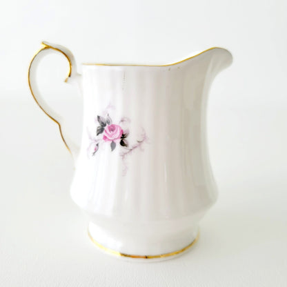 Princess House Windsor Rose Creamer & Sugar Bowl, Pink Roses, Gold Trim, Ribbed Design, England