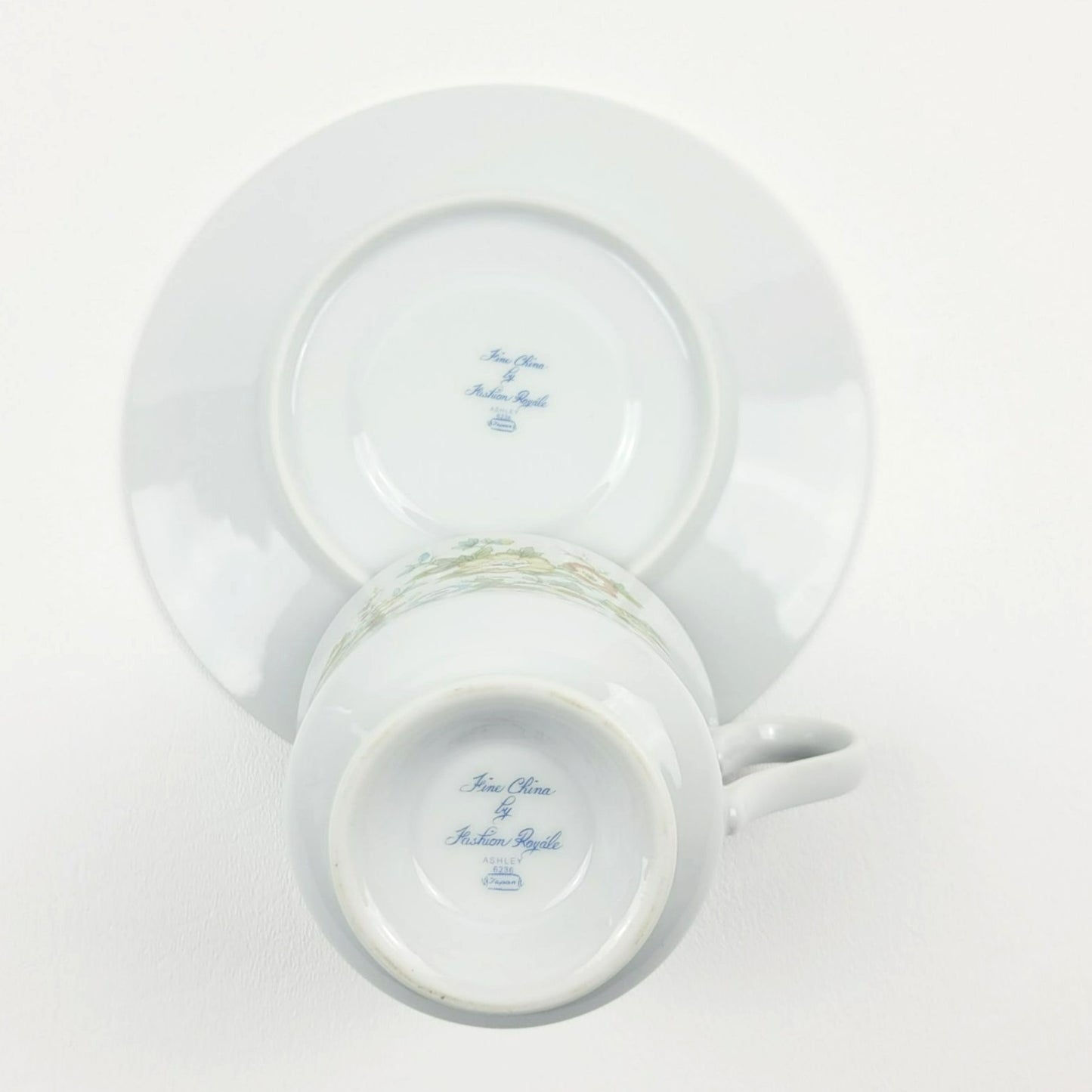 Vintage Shabby Chic Teacup & Saucer, 2 Sets, Pastel Floral, Made in Japan by Fashion Royale, Ashley Pattern