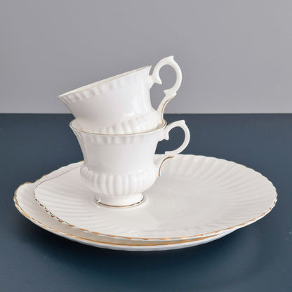 Crown Staffordshire White Teacup and Snack Plate, Set of 2, Made in England