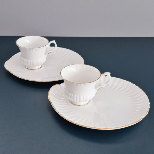 Crown Staffordshire White Teacup and Snack Plate, Set of 2, Made in England