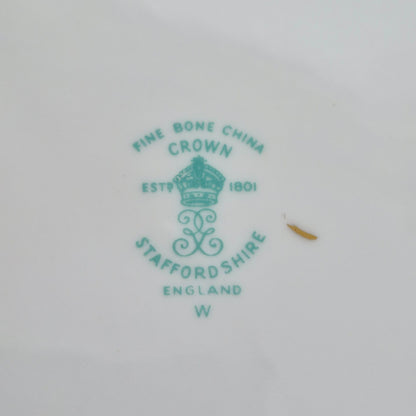 Crown Staffordshire White Teacup and Snack Plate, Set of 2, Made in England