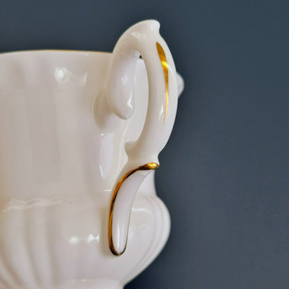 Crown Staffordshire White Teacup and Snack Plate, Set of 2, Made in England