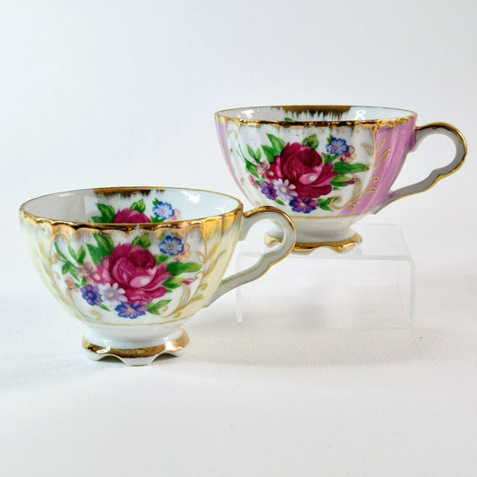 Vintage Floral Lusterware Teacup Set of 2, Made in Japan