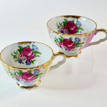 Vintage Floral Lusterware Teacup Set of 2, Made in Japan