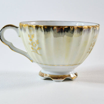 Vintage Floral Lusterware Teacup Set of 2, Made in Japan