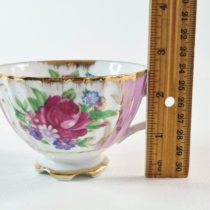 Vintage Floral Lusterware Teacup Set of 2, Made in Japan