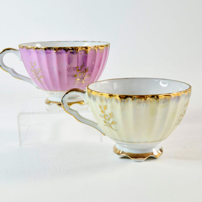 Vintage Floral Lusterware Teacup Set of 2, Made in Japan