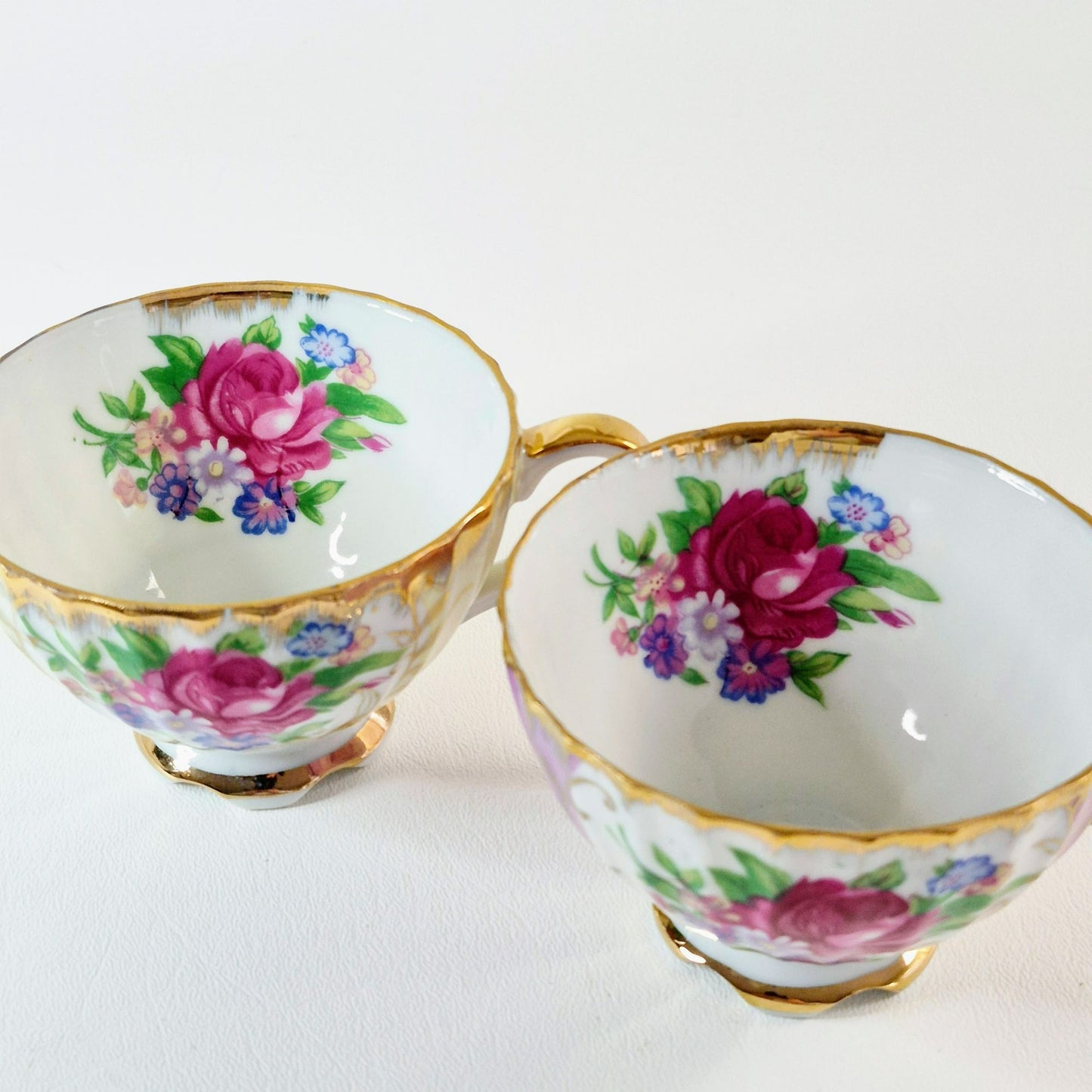 Vintage Floral Lusterware Teacup Set of 2, Made in Japan