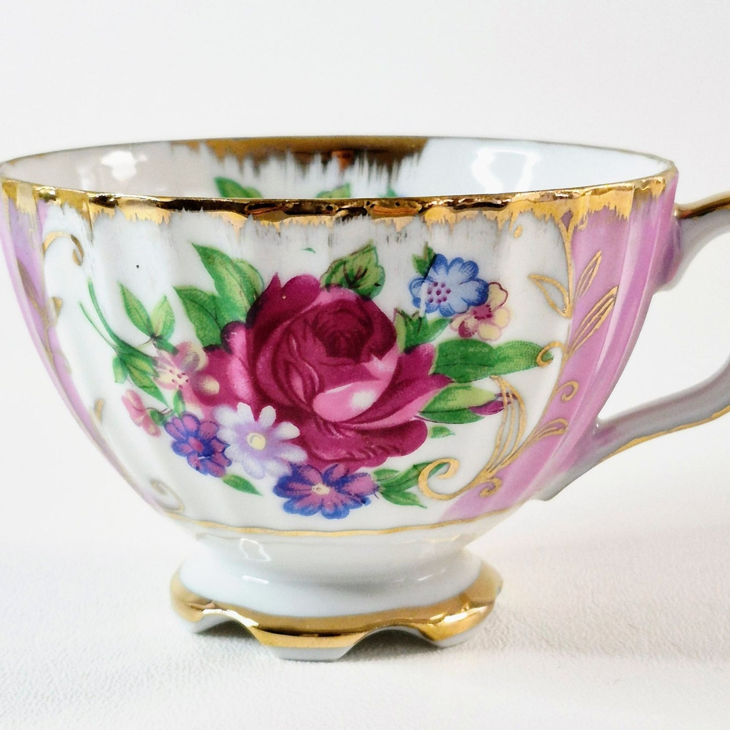 Vintage Floral Lusterware Teacup Set of 2, Made in Japan