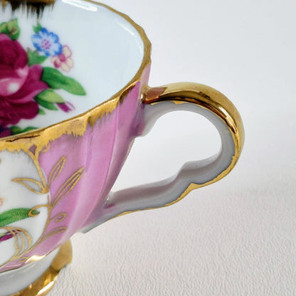 Vintage Floral Lusterware Teacup Set of 2, Made in Japan