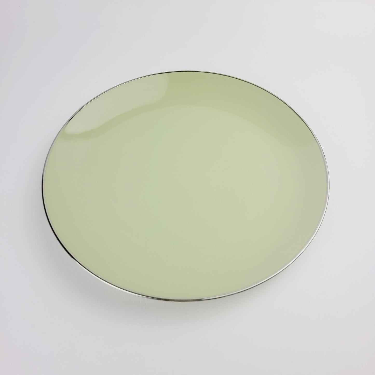 Franciscan Willow Green Dinner Plate, Platinum Trim Coupe Shape, c.1953 USA