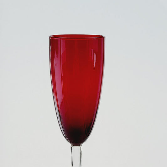 Vintage Red & Clear Fluted Champagne Glasses Set Of 2