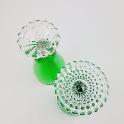 Anchor Hocking Mismatched Green Glasses, Set of 2, Bubble Foot & Burple Inspiration Swirl