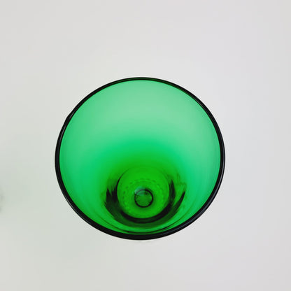 Anchor Hocking Mismatched Green Glasses, Set of 2, Bubble Foot & Burple Inspiration Swirl