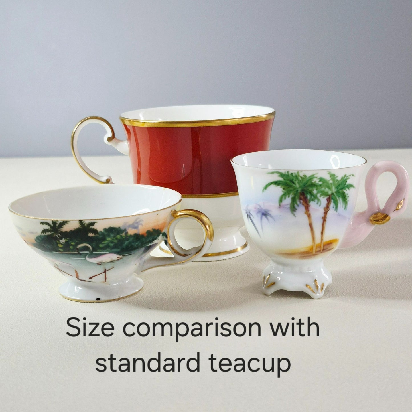 Vintage Tropical Flamingo Demitasse Cups & Saucer Set of 3, Made in Japan