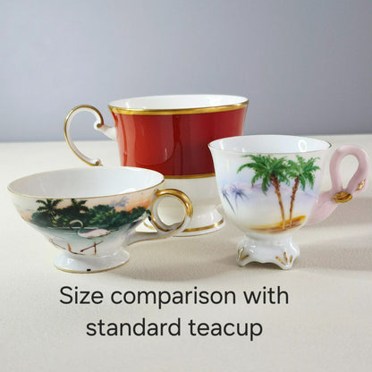 Vintage Tropical Flamingo Demitasse Cups & Saucer Set of 3, Made in Japan