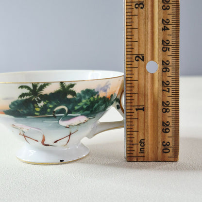 Vintage Tropical Flamingo Demitasse Cups & Saucer Set of 3, Made in Japan