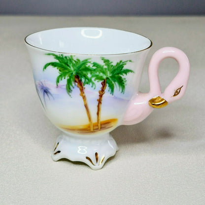 Vintage Tropical Flamingo Demitasse Cups & Saucer Set of 3, Made in Japan