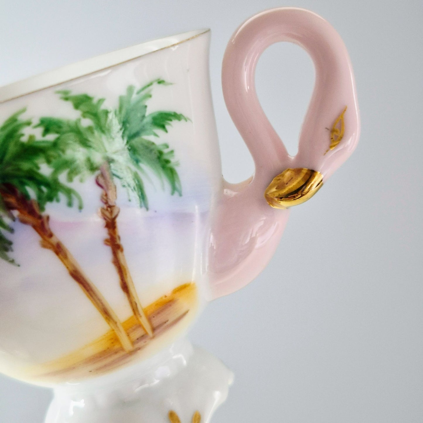 Vintage Tropical Flamingo Demitasse Cups & Saucer Set of 3, Made in Japan