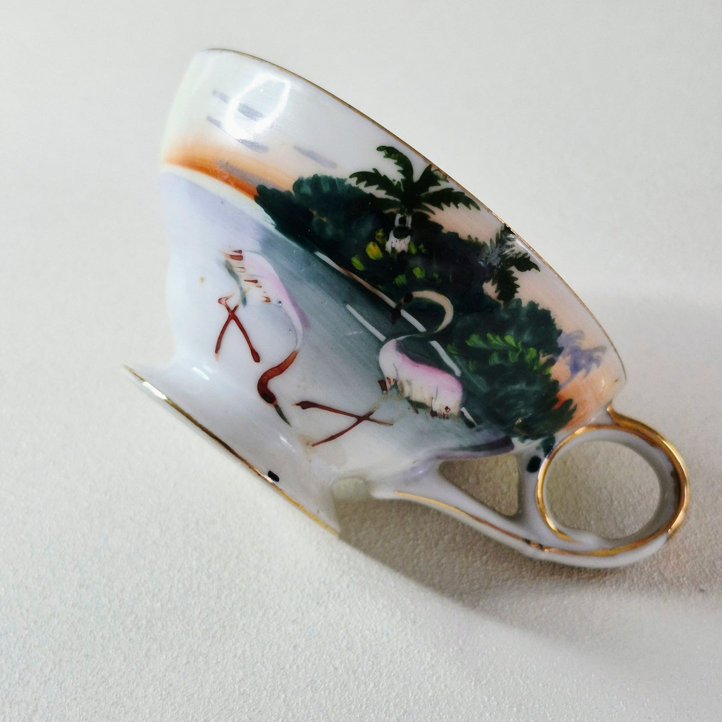 Vintage Tropical Flamingo Demitasse Cups & Saucer Set of 3, Made in Japan