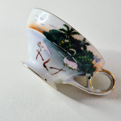 Vintage Tropical Flamingo Demitasse Cups & Saucer Set of 3, Made in Japan