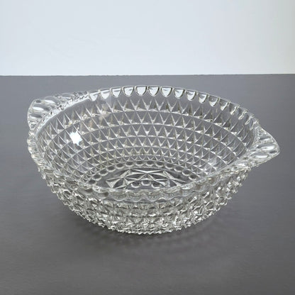 Vintage Handled & Textured Clear 10" Round Serving Bowl, USA Made