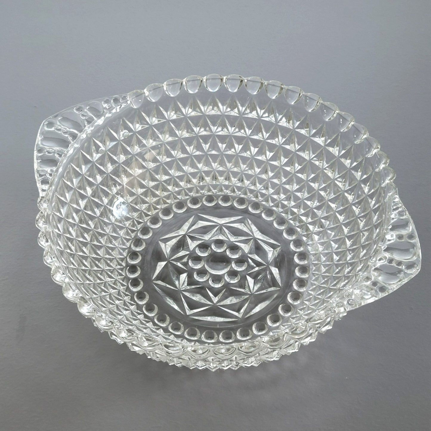 Vintage Handled & Textured Clear 10" Round Serving Bowl, USA Made