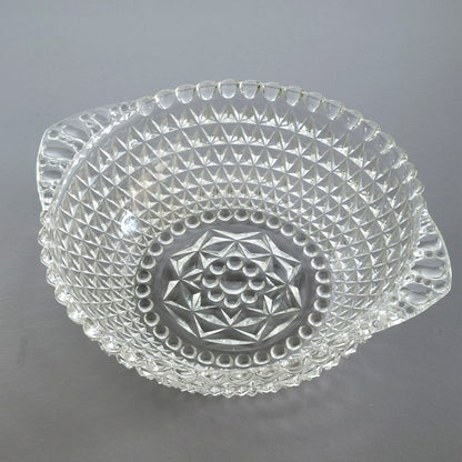 Vintage Handled & Textured Clear 10" Round Serving Bowl, USA Made